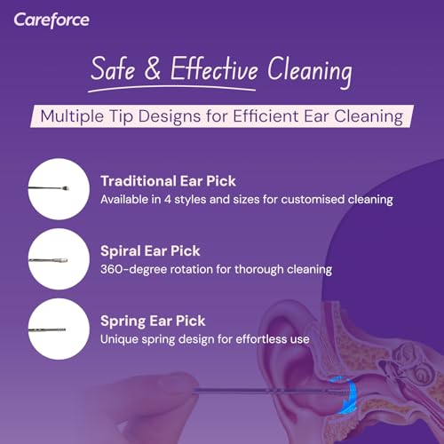 Image of Careforce Ear Wax Cleaner - Resuable Ear Cleaner Tool Set with Storage Pack - Ear Wax Remover Tool Kit with Ear Curette Cleaner and Spring Ear Buds Cleaner 6 Pcs Set Silver