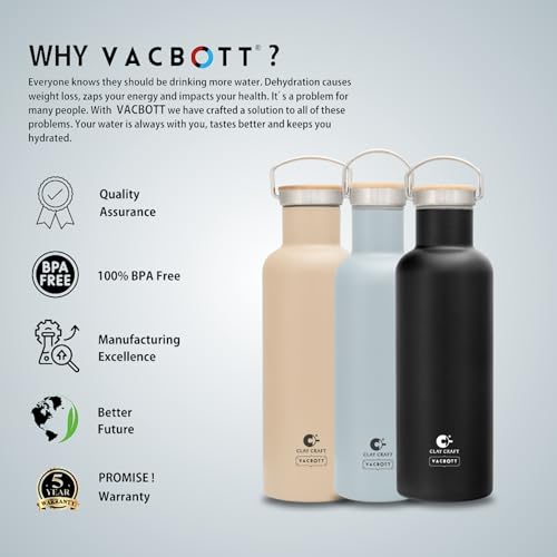 Image of Clay Craft Vacbott Melissa Classic Double Walled 18 Hours Hot and 24 Hours Cold Vacuum Insulated Flask 860 ml, 2 Pcs Bottles for Travelling|BPA-Free|Leak Proof|BIS Certified|1Year Limited Warranty