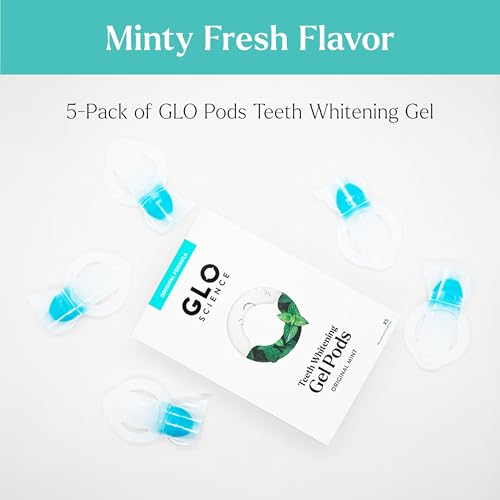 Image of GLO Science Teeth Whitening Gel Pods - Safe, Effective Whitener with Silicon Brush, 6% Hydrogen Peroxide - Fastest Way to Whiter Teeth, Sensitivity Free - Mint Flavor (Pack of 5)