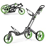 ULTIMATE Golf Push Cart, Foldable Golf Trolley w/360° Swivel Front Wheel, Drink Holder, Scoreboard, Lightweight Walking Golf Cart with Brake Wheels & Adjustable Handle (Green)