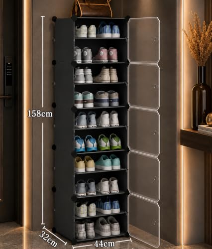 Image of AYSIS Premium Foldable Plastic Shoe Rack for Home, ๐ ๐๐จ๐จ๐ซ ๐๐ ๐๐ก๐๐ฅ๐ Shoe Cabinet, Dustproof & Waterproof Organizer, Portable Space Saving Storage for Entryway, Bedroom & Living Room, Grey