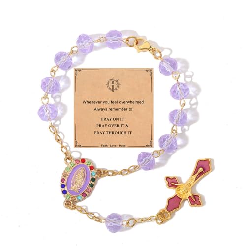 Image of Car Mirror Hanging Accessories,Cross Car Rosary for Rearview Mirror Hanging,Catholic Religious Gifts for Women Men,Wedding Favors Baptism Gifts for Guest (Purple)