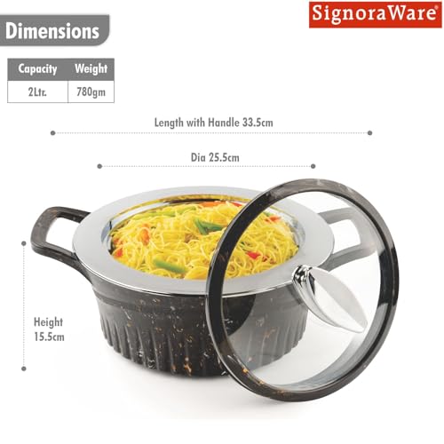 Image of SignoraWare Master Lock BPA Free Plastic Casserole | Inner Stainless Steel With Borosilicate Glass Lid | Perfect for Home, Kitchen & Gifting | Ideal for Storing & Serving Hot Meals (2 Ltr | Black)