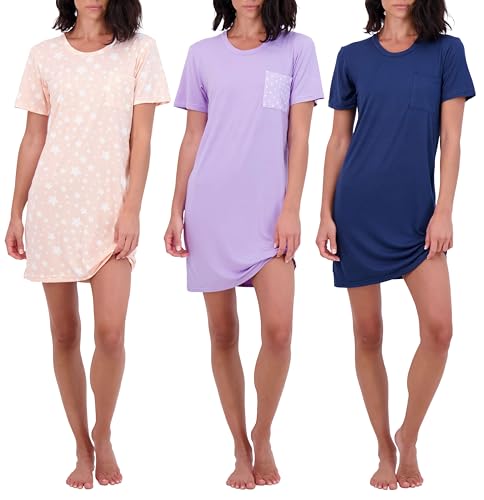 Image of Real Essentials 3 Pack: Women's Short Sleeve Nightgown Dress – Nightshirt Pajama Sleep Shirt Sleepwear (Available In Plus)