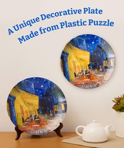 Image of PieceRelax 3D Puzzle Plate 124 Pieces - Van Gogh - Cafe Terrace at Night - Jigsaw Puzzle for Adults, Decorative Plate with Durable Plastic Pieces, Ideal Gift for Home or Office Decor [PL1004]