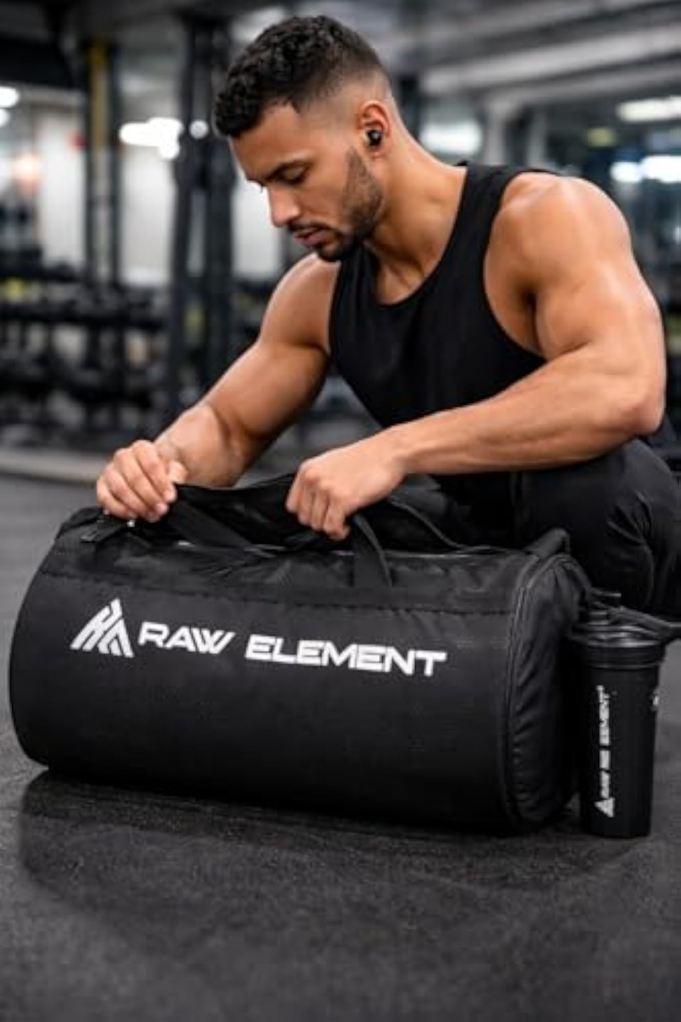 Gym Bag with Wrist Wraps & Shaker Bottle Combo