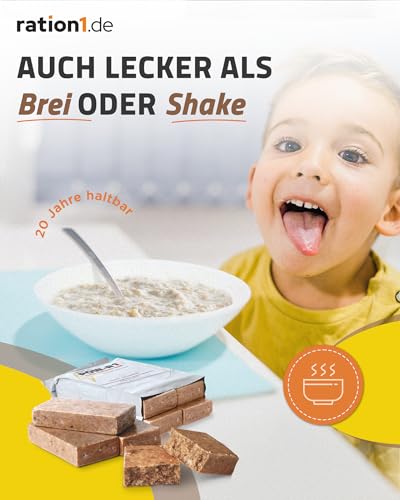 ration1, POW-R1 High Energy Bar, 250g Pack, 4 einzeln verpackte Riegel, Vegan, Laktosefrei, 20 Jahre haltbar, Outdoor Snack, Notnahrung, Energie Booster für Wandern, Radfahren