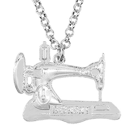 Bonsny Statement Enamel Rhinestone Chain Sewing Machine Necklaces Pendant Original Design For Women Girls Jewelry #TOP4