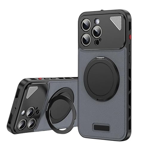 Coque arrière cuir iPhone 15 Pro cadre métal creux béquille MagSafe