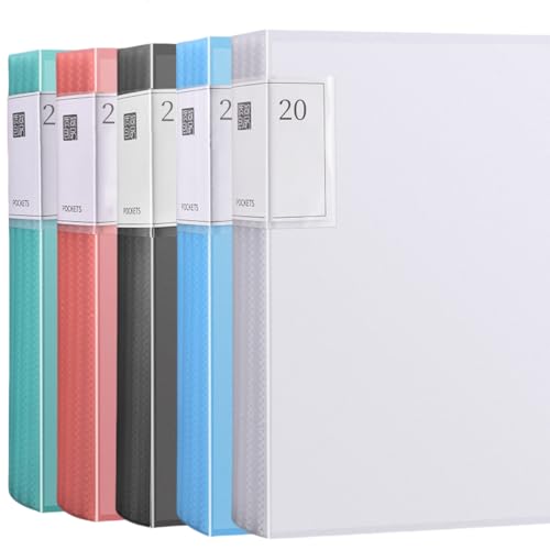 A4ファイル 【まとめ買い5册セット】 クリアブック クリアファイル ウォーターカラー 固定式 多彩 5色 学校 オフィス (20ポケット)