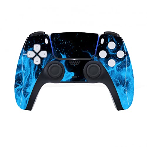 PlayVital Blue Flame Full Set Skin Decal for ps5 Console Disc Edition+12 Pack Logo Underlay Sticker for ps5 Console