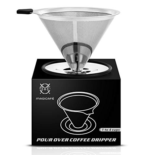 Magicafé Pour Over Coffee Dripper - Stainless Steel Micro Mesh Filter with Scoop