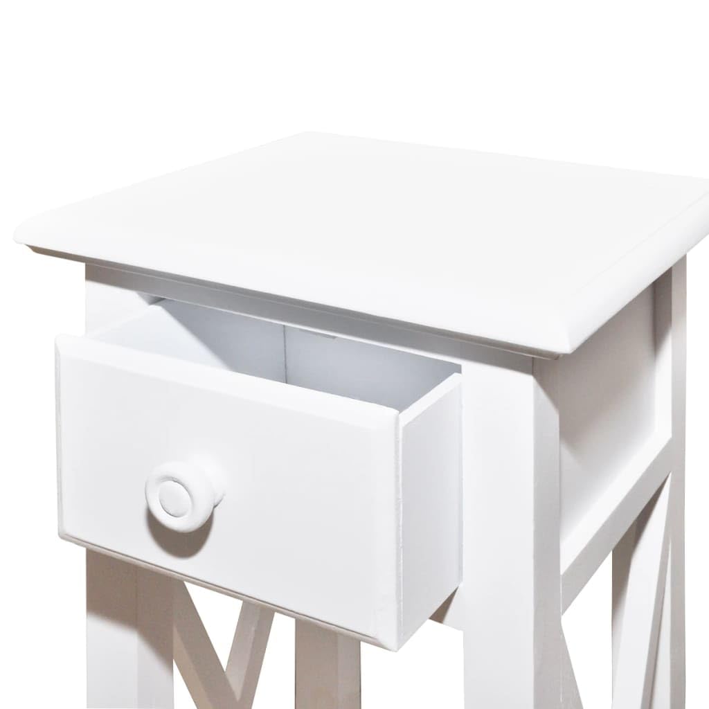Beistelltisch Weiß mit Schublade - Kleiner Telefontisch Holz 27x27x65,5 cm - Schmaler Nachttisch aus Kiefernholz und MDF für Schlafzimmer Wohnzimmer und Flur