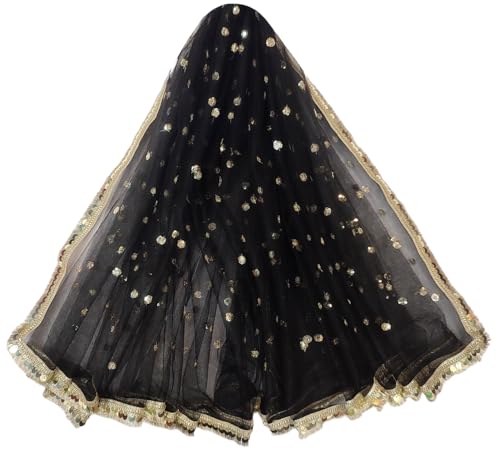 Image of Navti Creations Women's Lightweight Net Dupatta With Sequence Embroidery & Kiran Border (Length 2.25m)