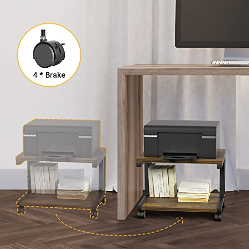 Ameriergo Printer Stand, Printer Table With Storage, Under Desk Printer Stand With 4 Wheels & Lock Mechanism, 2 Tier Printer Cart For Printer, Scanner, Fax, Home Office Use #TOP3
