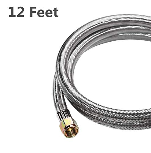 Dozyant 12 Feet Universal Qcc1 Low Pressure Propane Regulator Hose Replacement With Propane Tank Gauge, Stainless Steel Braided Hose For Most Lp Gas Grill, Heater Fire Pit Table, 3/8" Female Flare #TOP3