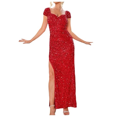 Robe longue moulante à paillettes avec fente latérale élégante pour soirée chic
