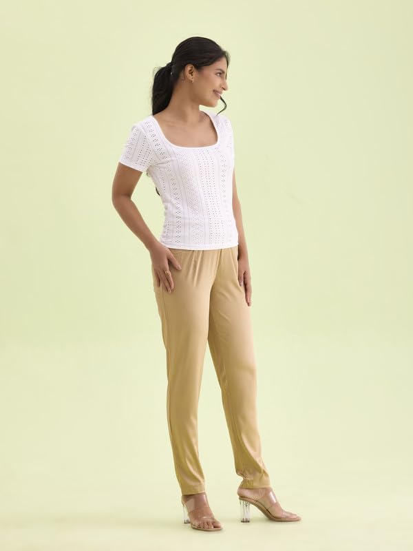 Image of GO COLORS Women Mid Rise Polyester Shiny Pant