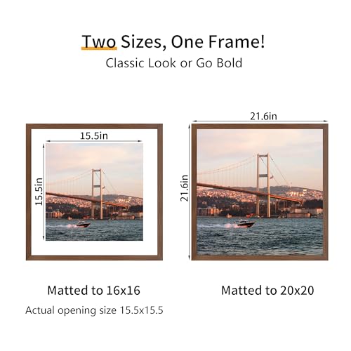 YESKAY 20x20 Picture Frame 3 Pack - Brown Poster Frame Display Pictures 16x16 with Mat or 20 x 20 Without Mat for Wall Hanging Horizontal and Vertical by YESKAY - Used condition - Image 2
