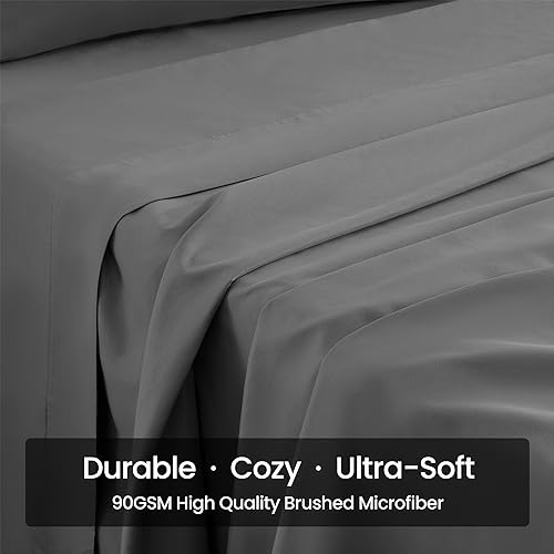 SLEEP ZONE Extra Deep Pocket King Sheet Set 4 Piece - Super Soft Brushed Microfiber Bedding Sheets Set Fits Deep Mattress Upto 21 inches (Grey, King)