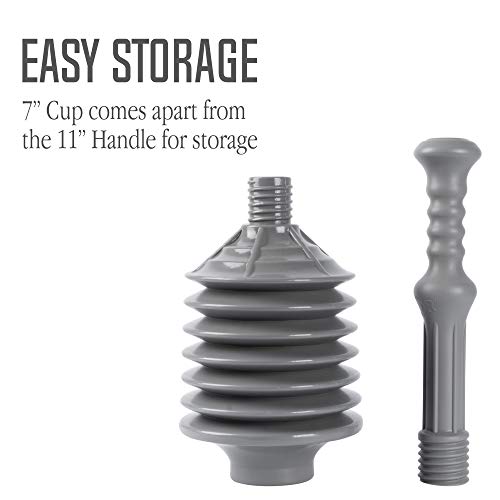 JS Jackson Supplies Professional Bellows Accordion Toilet Plunger, High Pressure Thrust Plunge Removes Heavy Duty Clogs from Clogged Bathroom Toilets, All Purpose Power Plungers for Bathrooms, Grey