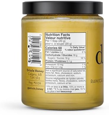 Drizzle Golden Raw Honey - Unfiltered, and Unprocessed - Rich in Nutrients and Beneficial Enzymes - Notes of Dandelion, Mint and Caramel - 100% Raw, Pure Honey - Gluten-Free, Paleo-Friendly (Pack of 2) 375g - 1