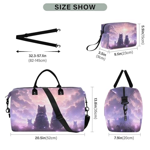Large Travel Duffel Bag, Sky and Cats Sports Tote Gym Bag, Shoulder Weekender Overnight Bag for Women Men, Carry On Luggage with Toiletry Bags3