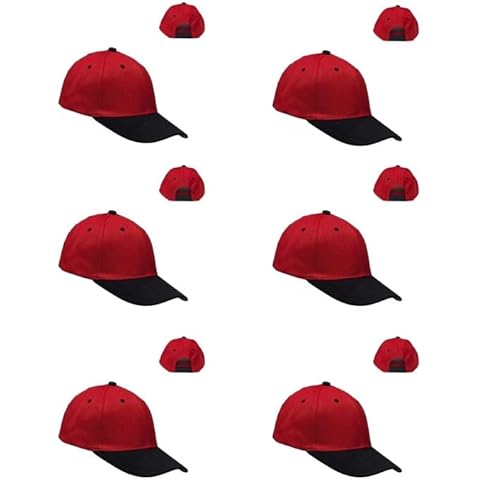 Mrlahat 6 PCs Plain Baseball Cap Adjustable Size 6 Panel Acrylic Running and Outdoor Unisex OSFM (US, Alpha, One Size, Large, Red/Black) Cover