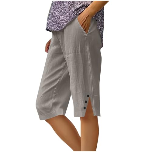 Womens Capri Pants 2025 Knee Length Cotton Linen Capris Summer Straight Leg Loose Beach Bermuda Shorts with Pockets