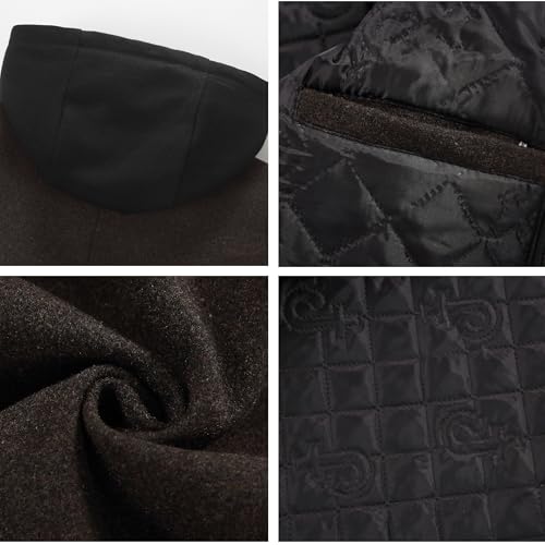 Image of PRIJOUHE Men's Wool Coat Hoodie Long Trench Coat Cotton Casual Woollen Overcoat Jacket