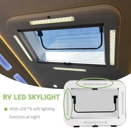 Upgraded RV Skylight with LED Light – 12V Roof Vent Hatch for Motorhome, Camper, Trailer – 70° Wide Opening, Anti-UV Double Acrylic, Insulated – Fits 1-2.4 Inch Roof Thickness (50 * 50cm)
