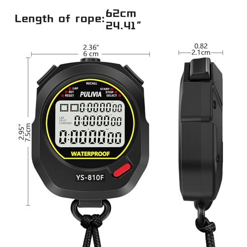Image of Stopwatch Timer Multi Splits /Laps Digital Stop Watch for Sports, Countdown Alarm Clock Date Memory-Recall, Stopwatch for Coaches PE-Teacher Referee (Black, 10 Splits /laps Waterproof)