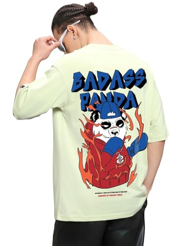 Image of Bewakoof Men's 100% Cotton Graphic Print Oversized Fit Round Neck T-Shirt