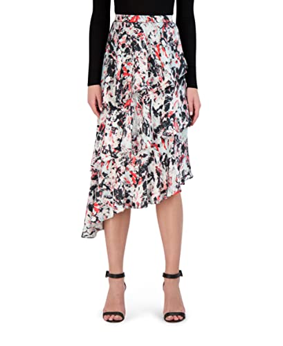 Bcbgmaxazria Women's Fit And Flare Tiered Ruffle Skirt Asymmetrical Hem, Multi, Xx-Small #TOP12