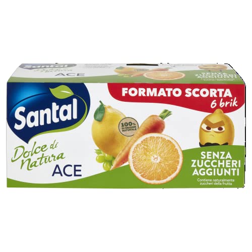 Santàl Dolce di Natura, Succo ACE di Arancia, Carota e Limone, Senza Zuccheri Aggiunti, 6x200ml