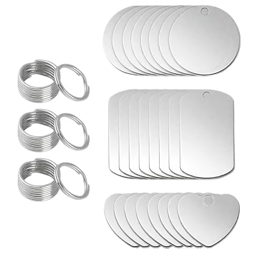 PacuM 24 Pièces Pendentif Acier Inoxydable Vierge Rond/Cœur/Rectangle Breloque Acier Inoxydable...