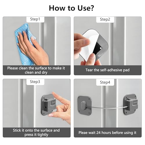 Image of Refrigerator Lock, Heavy Duty Fridge Lock, Combination Lock for Refrigerator Cabinets, Drawers, Safety, Easy Install No Keys Needed (Grey-2Pack)