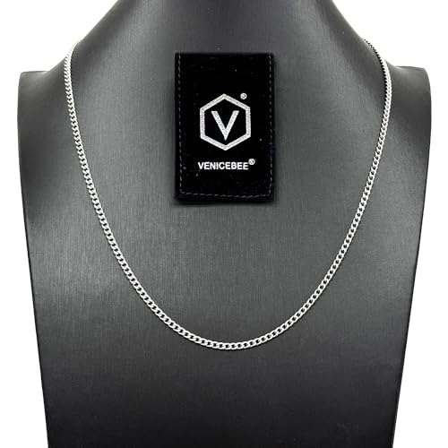 VENICEBEE® Best Stainless Steel Chain Medical Grade 316L Surgical Metal Curb Cuban Link 24" INCHES 3.3MM Wide Perfect Chain 24 inch + Pouch - HYPOALLERGENIC LEAD-FREE METAL4