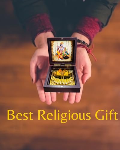 Image of Krishan Ji Pocket Temple Charna Paduka Vrindavan Mandir | Gold Plated Box God Idol Bhagwan | Religious Gift for Mom & Dad | Diwali Gift Item | Thakur Ji (Krishan JI)