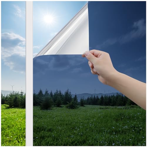 Image of Haton Window Tint for Home, One Way Film, Blue Silver 29.5 inch x 78.7 inch | Heat Control Sun UV Blocking Reflective Mirror Privacy Film, Static Cling No Glue Removable See Out Not in Office Door Glass