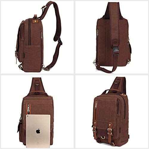 KAUKKO Canvas Messenger Bag Cross Body Shoulder Sling Backpack Travel Hiking Chest Bag (252 Coffee)