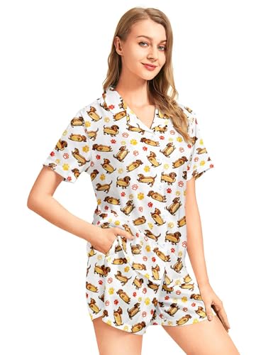 Image of Women's Pajama Sets Funny Pajamas for Women Set Comfortable 2 Piece Button Down Tops & Shorts Sleepwear Short Sleeve