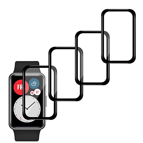 Protector de Pantalla para Huawei Watch Fit/HONOR Watch ES, [4 Piezas] Cobertura Completa 3D, Borde Curvado, Antiarañazos, Sin Burbujas, Antihuellas, Transparente HD PET Flexible Protector Pantalla