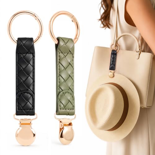 Niveaya Hat Clip for Travel 2Pcs, Sleek Woven Design with Durable Metal Clip, Secure Hat Holder for Straw Sun Hats & Baseball Cap on Bag Purse Backpack Luggage, Chic Beach Cruise Travel Essentials