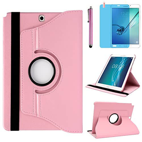 Case for Samsung Galaxy Tab A 9.7 inch 2015 (SM-P550 SM-T550 SM-T555) - 360 Degree Rotating Stand Case Smart Protective Cover,With Stylus Pen,Screen Film (Pink)
