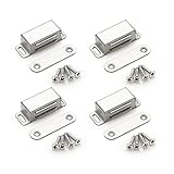 Ravinte 4 Pack Silver Magnetic Door Catch, Brushed Satin Nickel Cabinet Magnets, Strong Magnetic Catch Latch for Kitchen Cabinets, Drawers & Cupboards, Stainless Steel Closures
