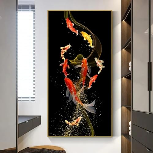 Impression toile carpe Koi dorée pour décoration salon et entrée