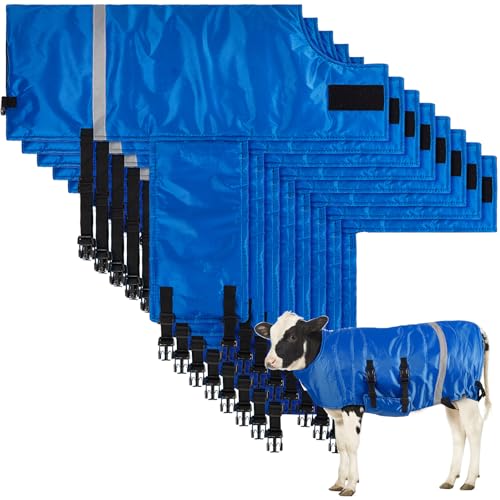 Dunzy 8 mantas de ternera, abrigo de ternero, chaqueta de potro, manta de calentamiento, impermeable, resistente al viento, ahorro de ganado para vacas y cabras (azul)
