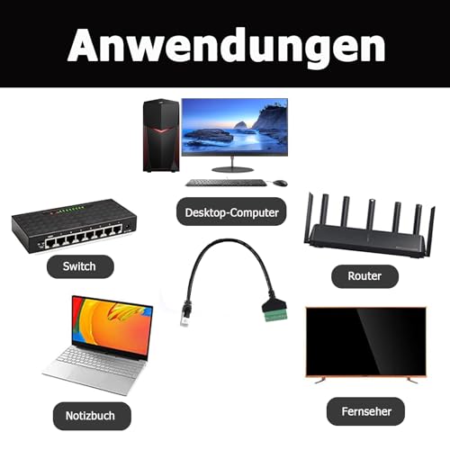 GERUI 3 sztuki wtyków RJ45 na 8 pinów, blok zacisków śrubowych, adapter RJ45, wtyczka kryształowa na 8 pinów, do przedłużacza Ethernet Cat7, Cat6, Cat5, CCTV, Digital Internet (30 cm)