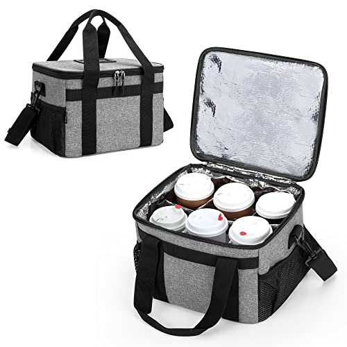 Lodrid Reusable 6 Cups Drink Carrier For Delivery With Bottom Padded Pad, Cup Holder Bag With Removable Dividers, Portable Drink Tote Bag With Shoulder Strap For Take Out, Outdoors, Travel, Gray #TOP10